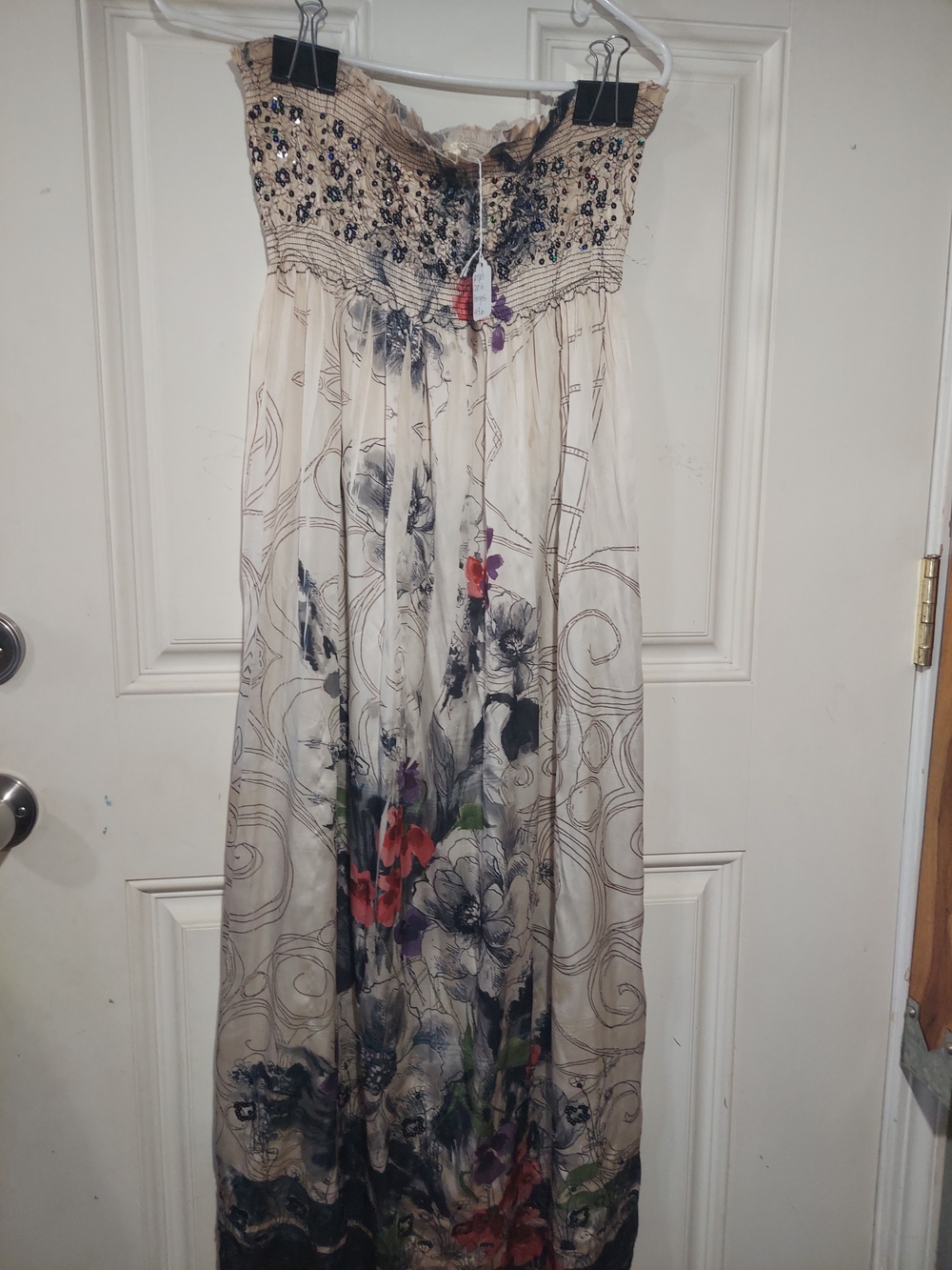 Lapis By Anthropologie Floral Sequin Strapless Maxi Dress Convertible Cinch OS